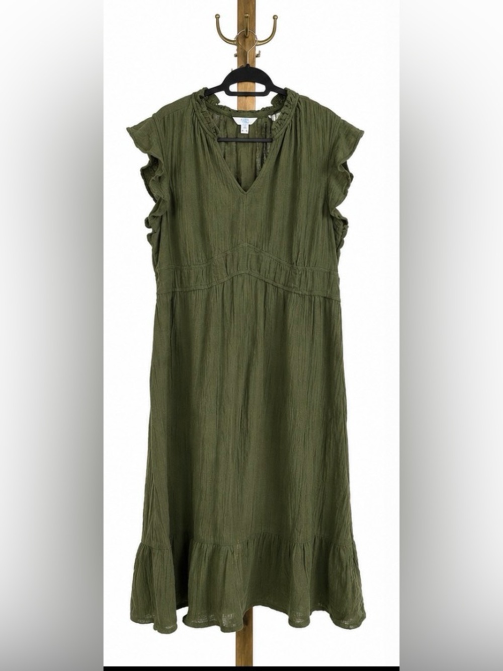 Time & Tru Olive Green Boho Midi Dress XXL (16–18) Flutter Sleeve Gauze
